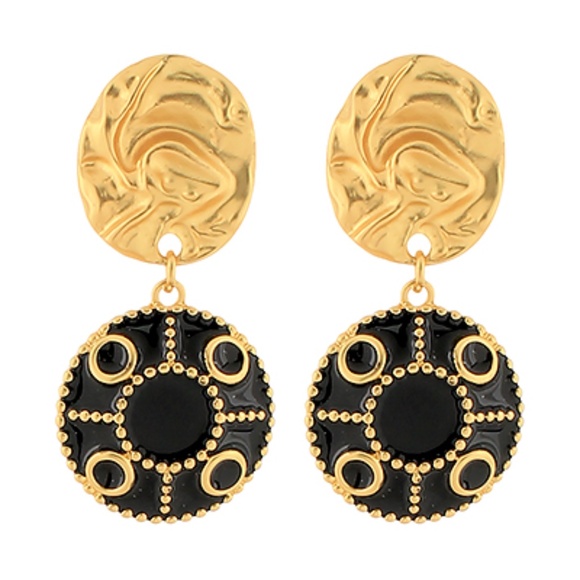 Textured Oval & Dome w/Pattern Drop Earrings - Picture 1 of 1